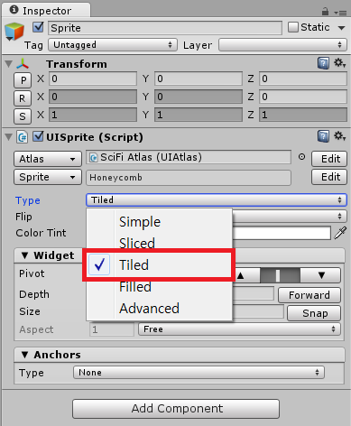 set sprite type to tiled