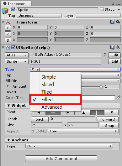 set sprite type to filled