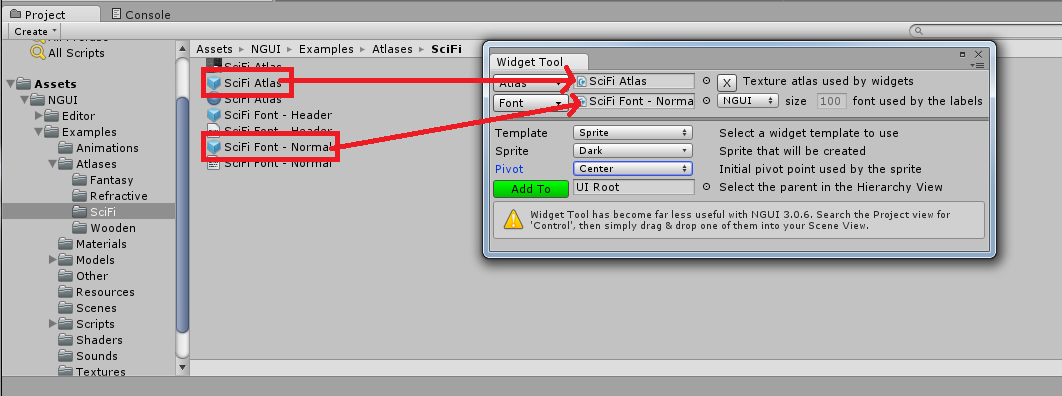 set atlas and font paramter on the widget tool