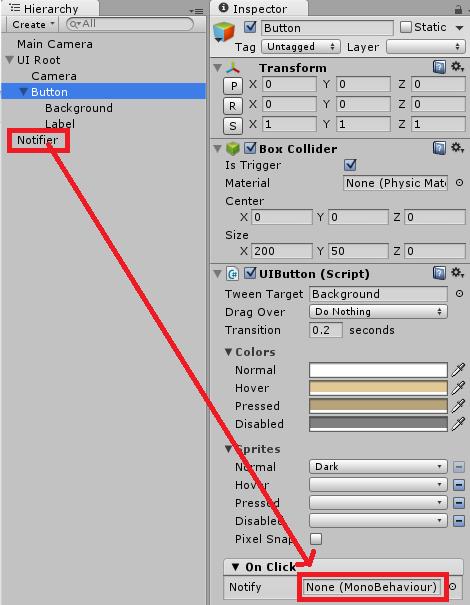 drag notifier gameobject to notify parameter