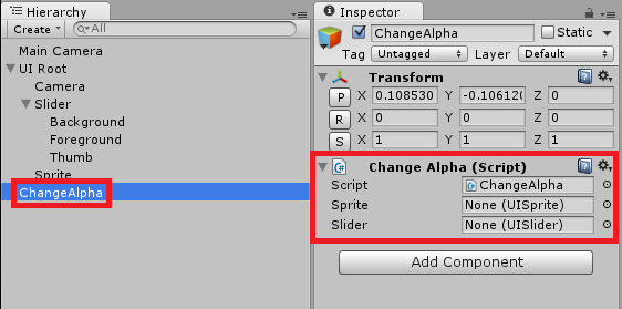 add changealpha component to changealpha game object