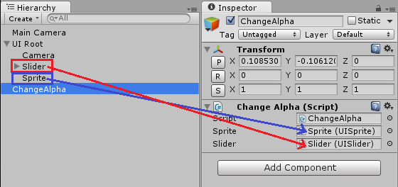 set parameters of changealpha component through mouse drag