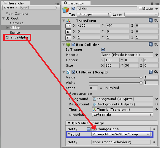 set notify parameter of uislider component with onsliderchange function