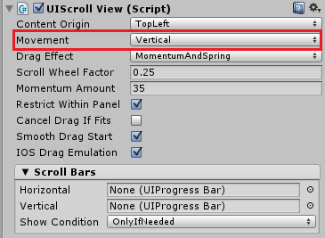 set scrollview movement parameter to vertical