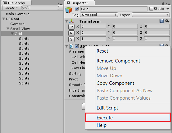 select execute menu from the uigrid widget context menu