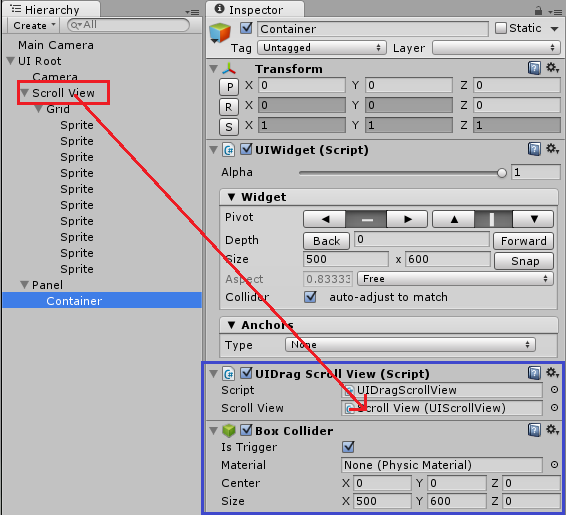 set uidrag scrollview component parameter added to invisible widget