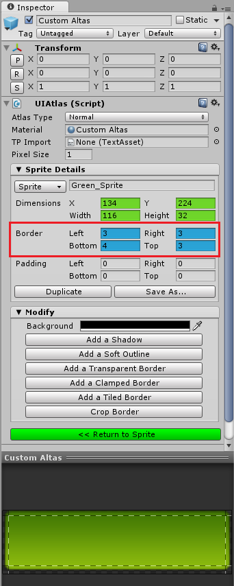 set border value in the atlas setting window