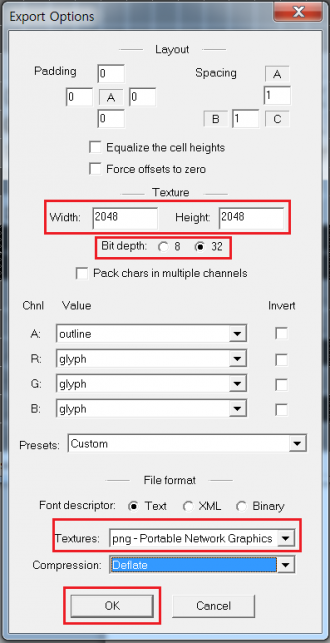 set bmfont export options