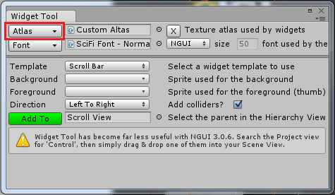 select cutom atlas in the widget tool window