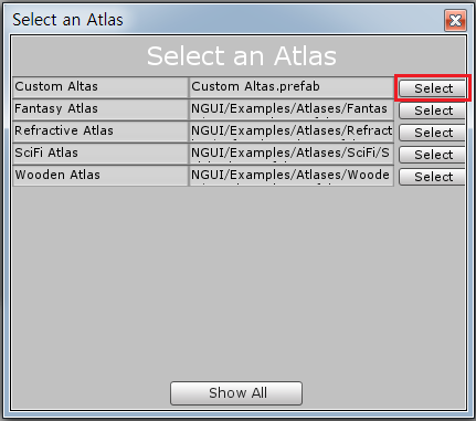 select custom atlas in the atlas list menu