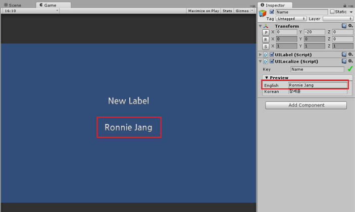 select english from preview parameter of localize component