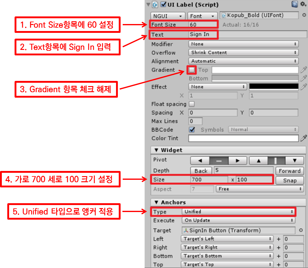 set parameters of label